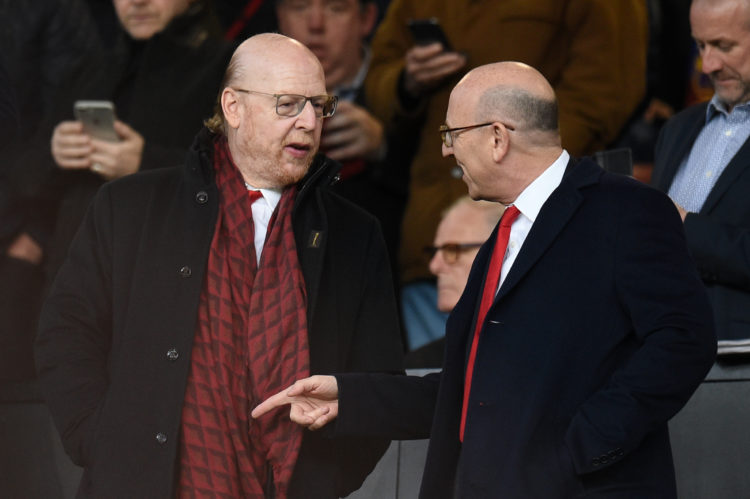 Avram (L) and Joel Glazer talk before the UEFA Champions league first leg quarter-final football match between Manchester United and Barcelona at O...