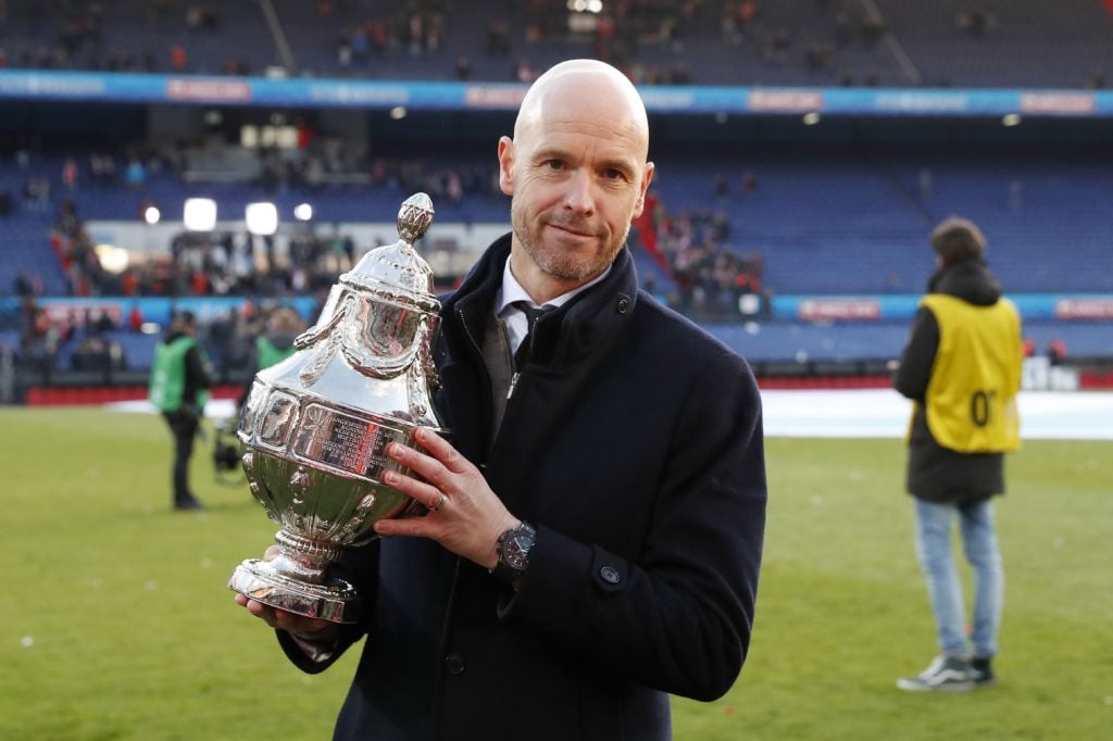 Ajax coach Erik ten Hag with KNVB Beker, KNVB Cup, KNVB Trophy during the Dutch Toto KNVB Cup Final match between Willem II and Ajax Amsterdam on M...