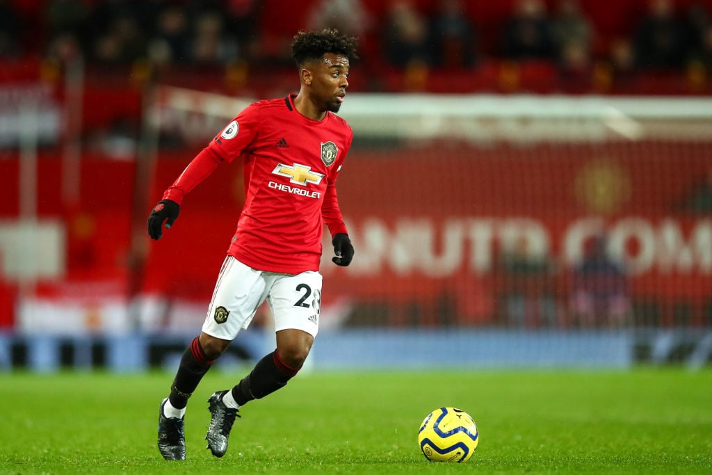 Angel Gomes of Manchester United during the Premier League match between Manchester United and Norwich City at Old Trafford on January 11, 2020 in ...