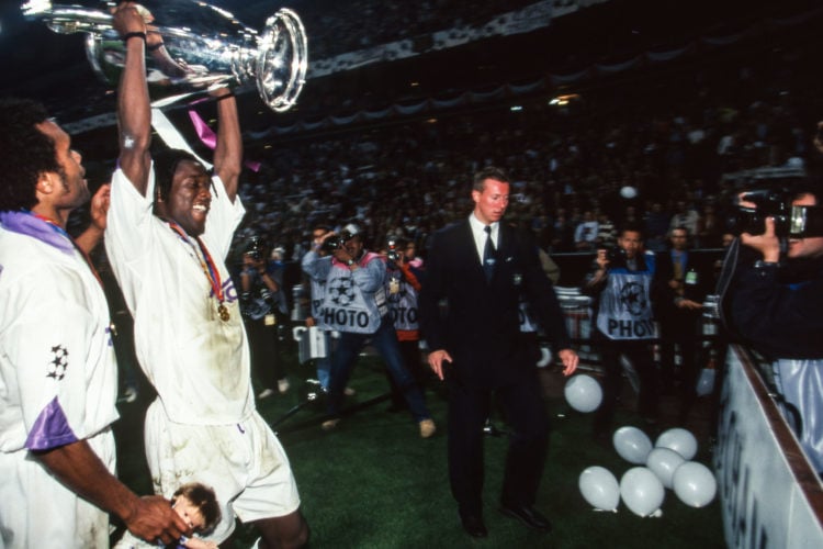 Christian KAREMBEU and Clarence SEEDORF of Real Madrid celebrate the victory with the trophy during the UEFA Champions League Final match between J...