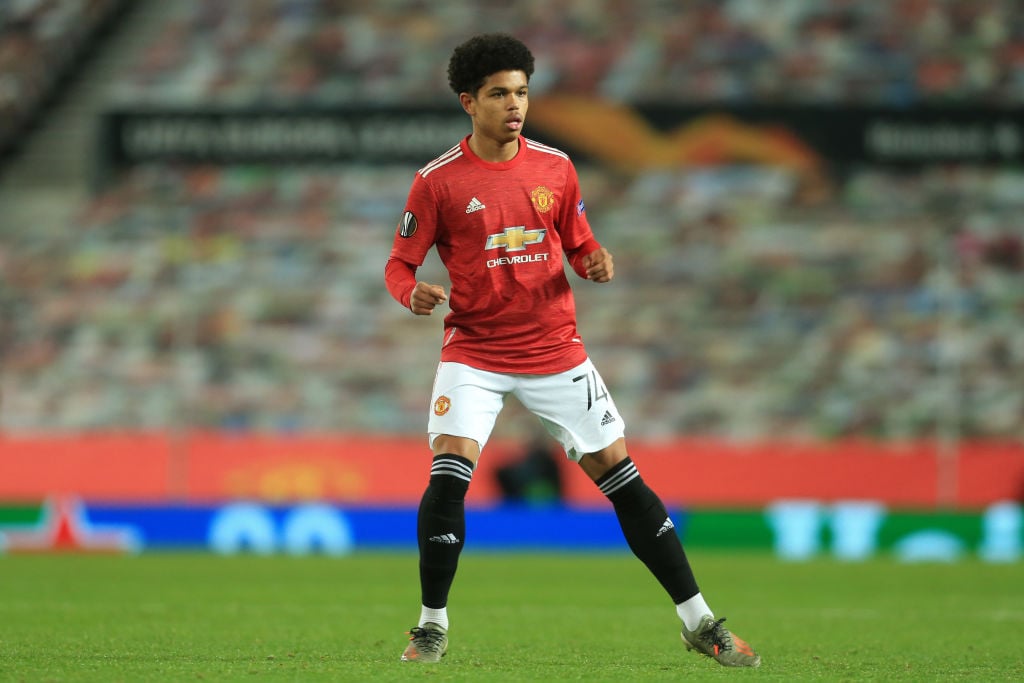 Shola Shoretire of Man Utd during the UEFA Europa League Round of 32 Leg Two match between Manchester United and Real Sociedad at Old Trafford on F...