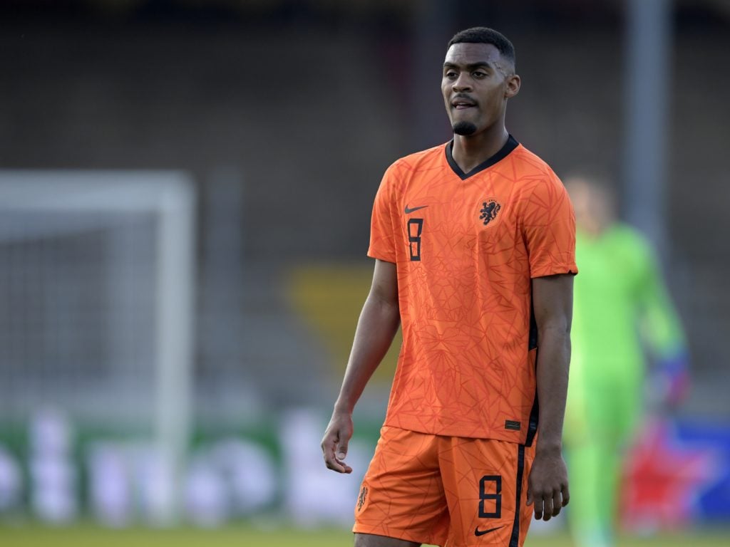 DEVENTER - Ryan Gravenberch of Holland U21 during the EURO U21 qualifier match between Netherlands U21 and Switzerland U21 at De Adelaarshorst on M...