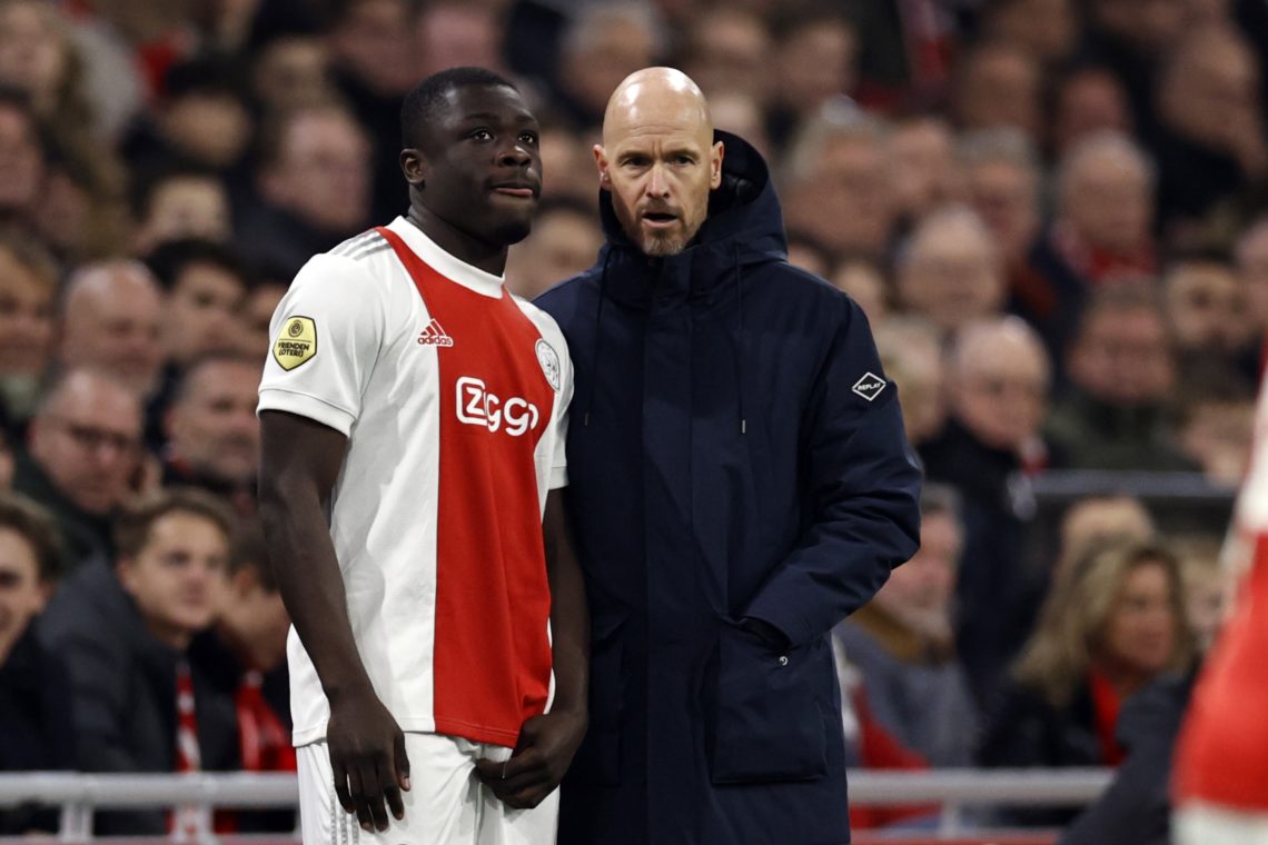 AMSTERDAM - (lr) Brian Brobbey of Ajax, Ajax coach Erik ten Hag during the Dutch Eredivisie match between Ajax and Sparta Rotterdam at the Johan Cr...