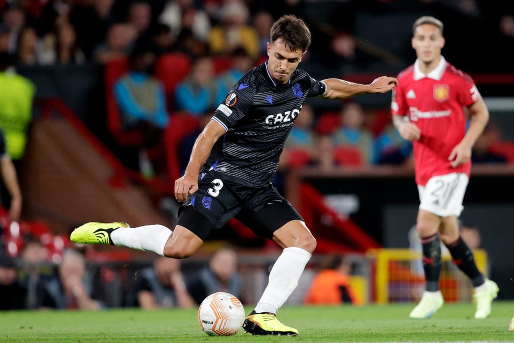 Martin Zubimendi of Real Sociedad  during the UEFA Europa League   match between Manchester United v Real Sociedad at the Old Trafford on September...