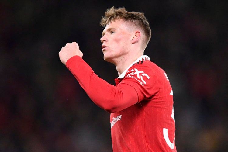 Manchester United's Scottish midfielder Scott McTominay celebrates after scoring their late goal during the UEFA Europa League Group E football mat...