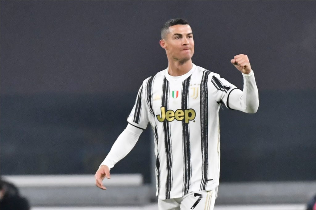 Cristiano Ronaldo of Juventus FC celebrates a goal during the Serie A match between Juventus  and Udinese Calcio at  on January 3, 2021 in Turin, I...