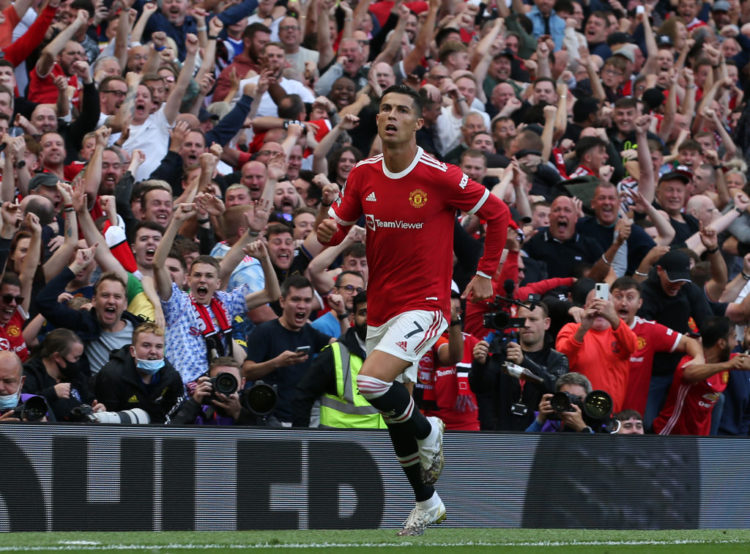 Cristiano Ronaldo of Manchester United celebrates scoring their second goal during the Premier League match between Manchester United and Newcastle...