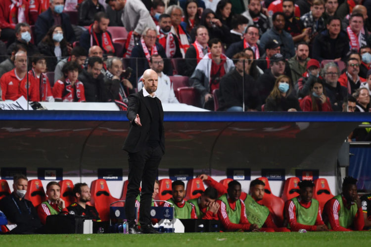 Erik ten Hag, Head Coach of Ajax reacts during the UEFA Champions League Round Of Sixteen Leg One match between SL Benfica and AFC Ajax at Estadio ...