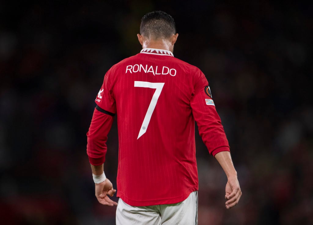 Cristiano Ronaldo of Manchester United in action during the UEFA Europa League group E match between Manchester United and Real Sociedad at Old Tra...