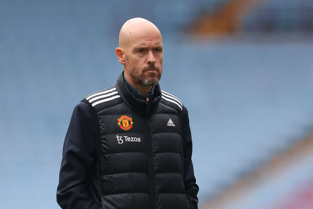 Erik ten Hag, Manager of Manchester United inspects the pitch prior to the Premier League match between Aston Villa and Manchester United at Villa ...