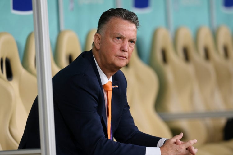 Louis van Gaal, Head Coach of Netherlands, looks on prior to the FIFA World Cup Qatar 2022 Group A match between Senegal and Netherlands at Al Thum...