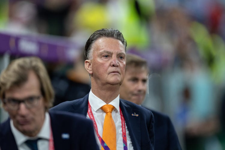 : The Netherlands Manager Louis van Gaal reacts at full-time during the FIFA World Cup Qatar 2022 quarter final match between Netherlands (2) and A...