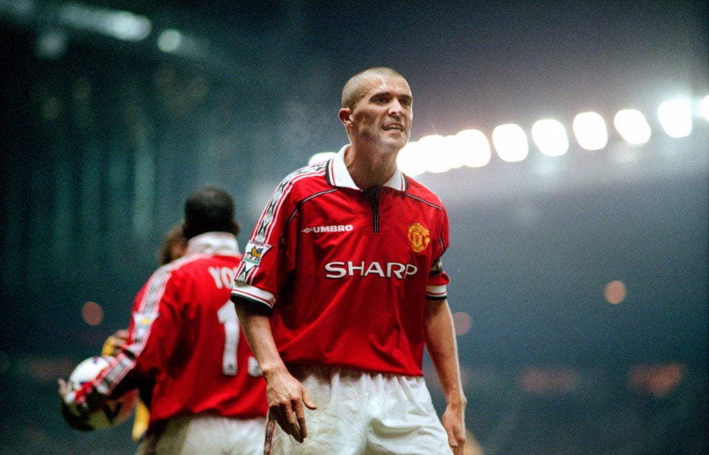 24 January 2000, Manchester - Premiership Football - Manchester United v Arsenal - Roy Keane of Manchester United scowls at the linesman.