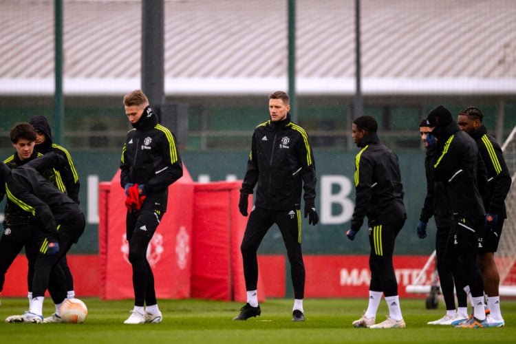 Wout Weghorst of Manchester United trains during a training session ahead of their UEFA Europa League round of 16 leg one match against Real Betis ...