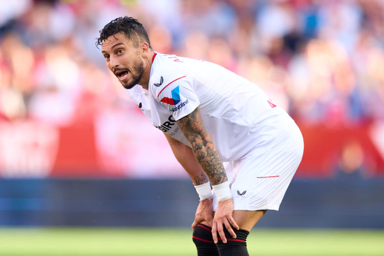 Alex Telles of Sevilla FC looks on during the LaLiga Santander match between Sevilla FC and UD Almeria at Estadio Ramon Sanchez Pizjuan on March 12...