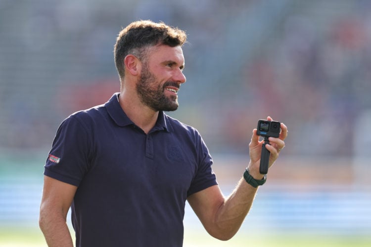 Ben Foster of Wrexham walks around the stadium with his GoPro print to the FC Series Pre-Season friendly between Chelsea and Wrexham at Kenan Stadi...