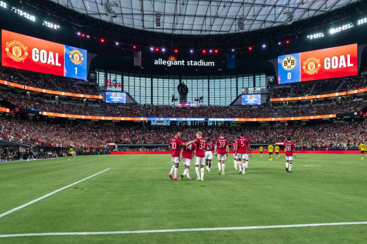 Diogo Dalot of Manchester United celebrates after scoring a goal to make it 1-0 during the   pre-season friendly match between Manchester United an...