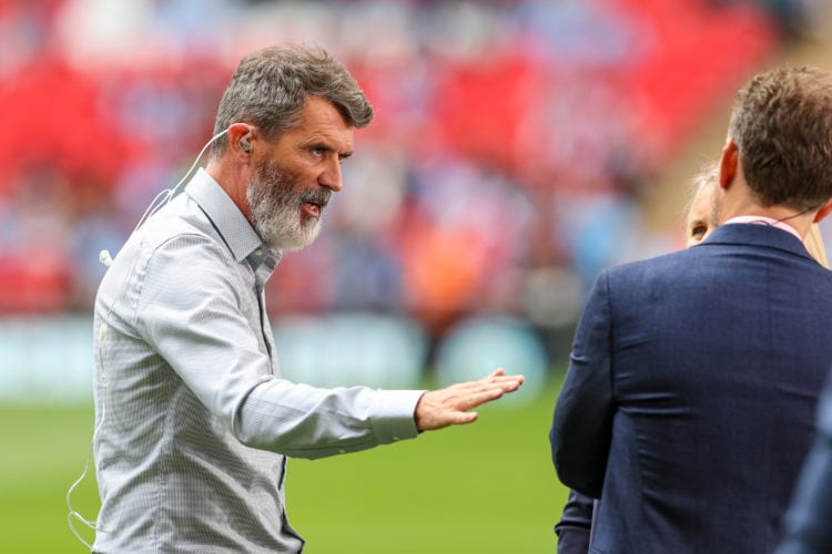 Ex-Manchester United skipper Roy Keane with Head Coach of Chelsea Women Emma Hayes before The FA Community Shield match between Manchester City and...