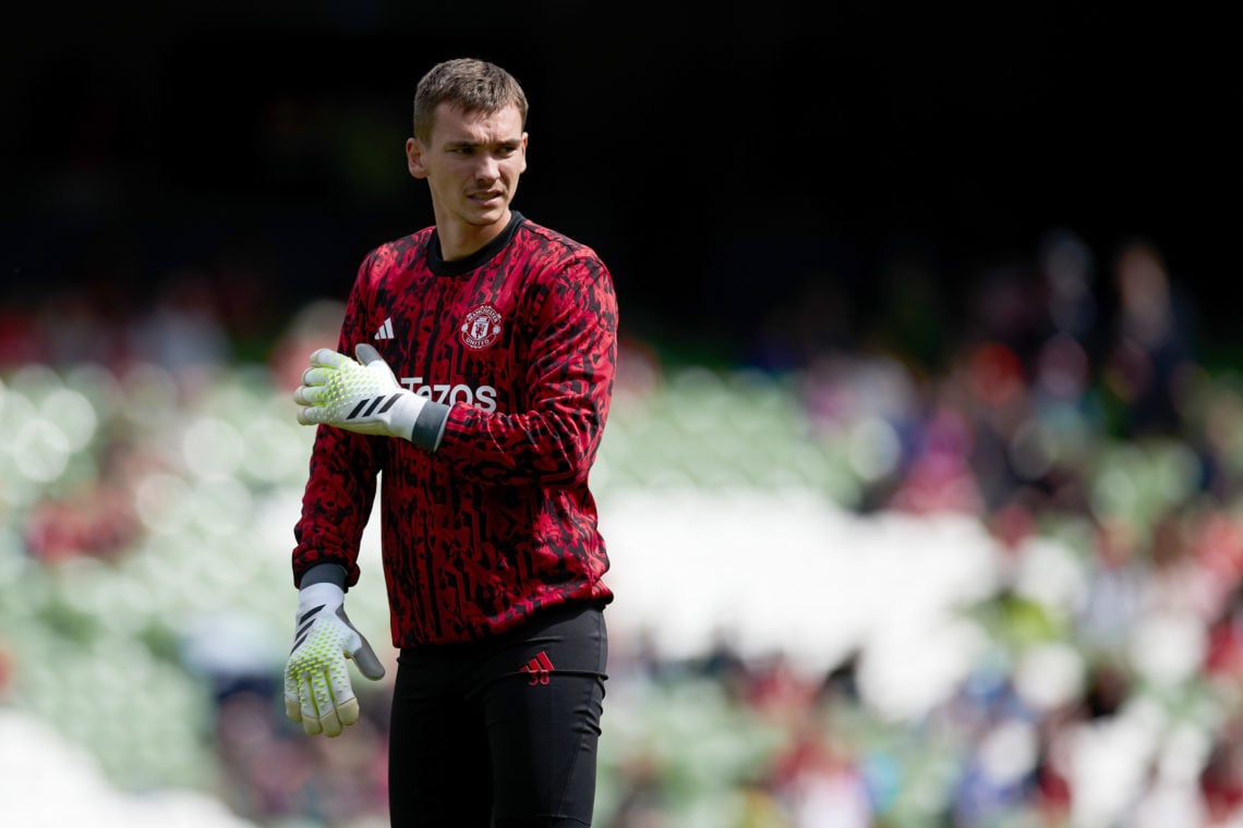 Matej Kovar of Manchester United looks on prior the pre-season friendly match between Manchester United and Athletic Club at Aviva Stadium on Augus...