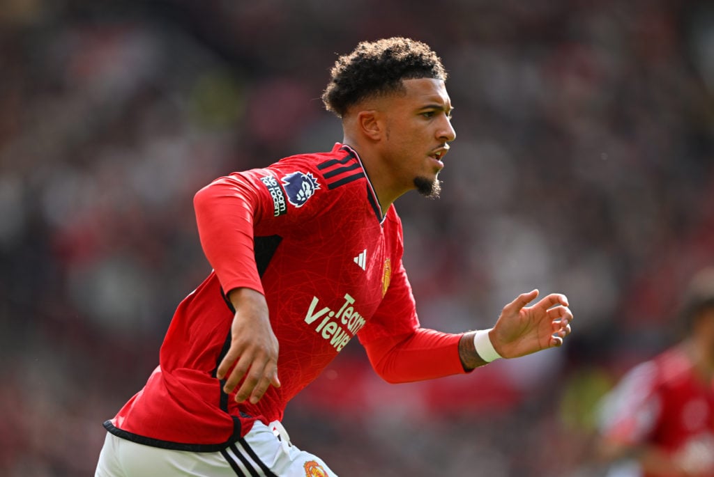 Manchester United player Jadon Sancho in action during the Premier League match between Manchester United and Nottingham Forest at Old Trafford on ...