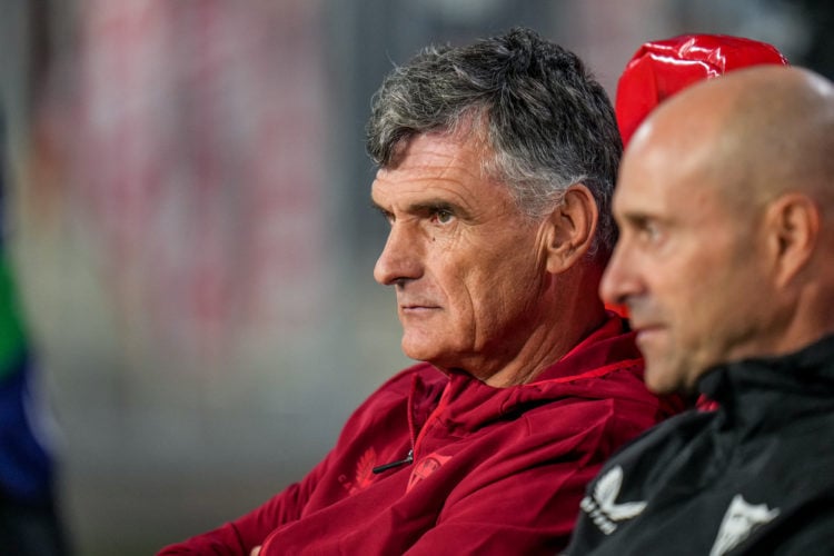 Head-Coach Jose Luis Mendilibar of Sevilla FC looks on prior the UEFA Champions League Group B match between PSV Eindhoven and Sevilla FC at the Ph...