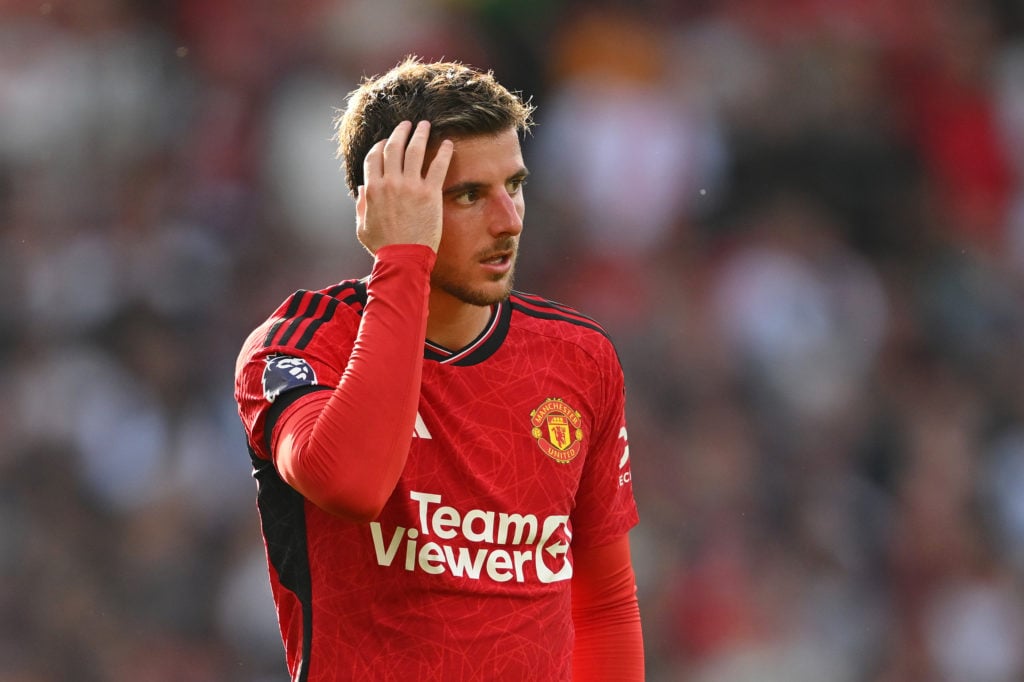 Mason Mount of Manchester United reacts during the Premier League match between Manchester United and Brentford FC at Old Trafford on October 07, 2...