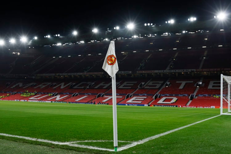 Manchester United Stadium and corner flag before the UEFA Champions League match between Manchester United and FC Bayern Munchen at Old Trafford on...