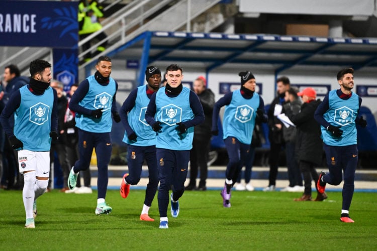 Manuel UGARTE of PSG and team of PSG during the French Cup match between Union Sportive Reveloise and Paris Saint-Germain at Stade Pierre Fabre on ...