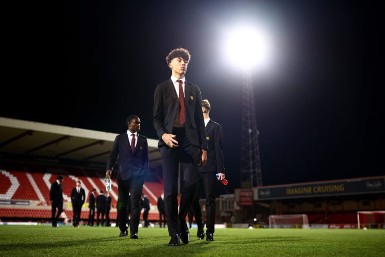 Ethan Wheatley of Manchester United looks on ahead of the FA Youth Cup match between Swindon Town and Manchester United at County Ground on January...