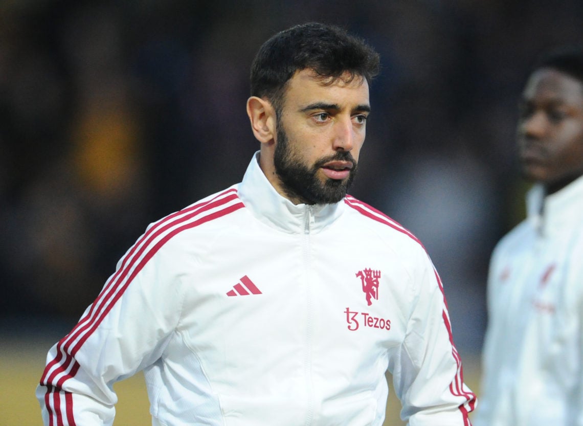 Manchester United's Bruno Fernandes  prior to kick off  during the Emirates FA Cup Fourth Round match between Newport County and Manchester United ...