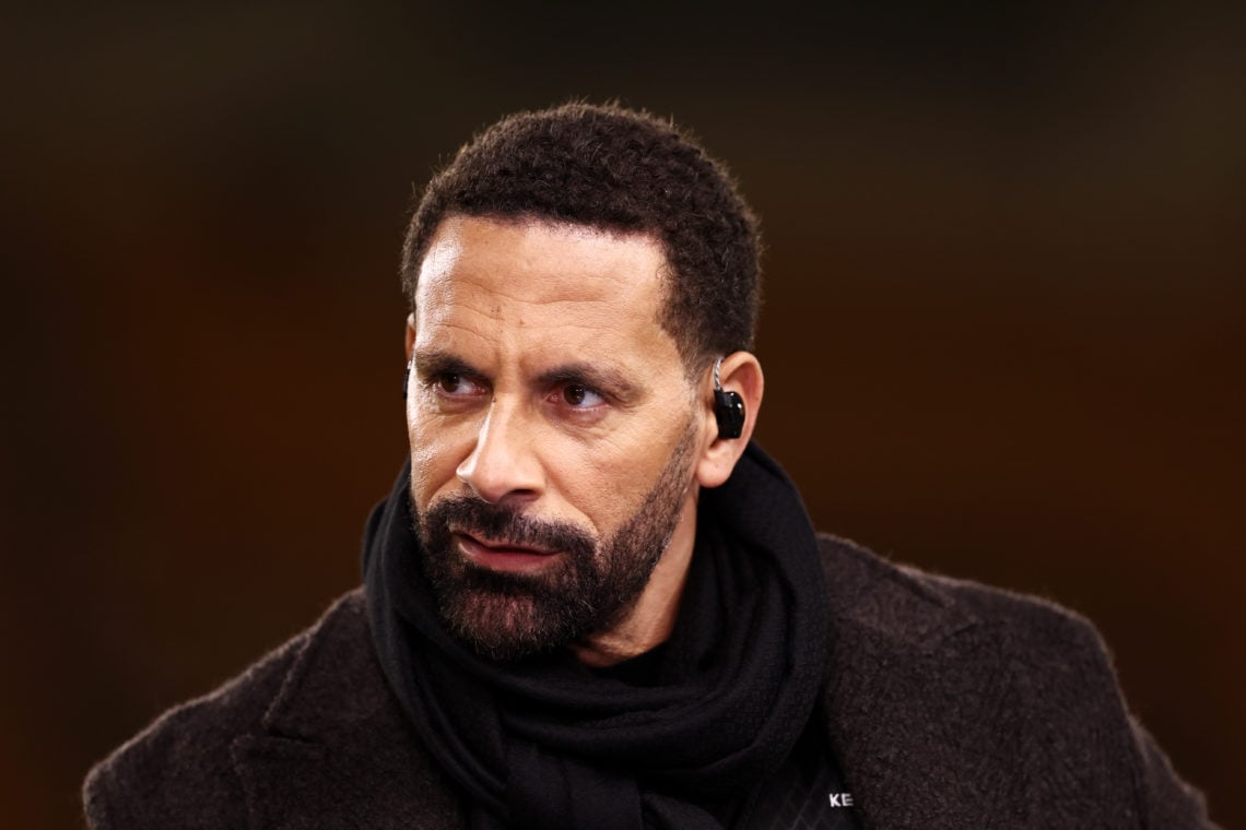 Rio Ferdinand, former English footballer and current television pundit, looks on prior to the Premier League match between Wolverhampton Wanderers ...