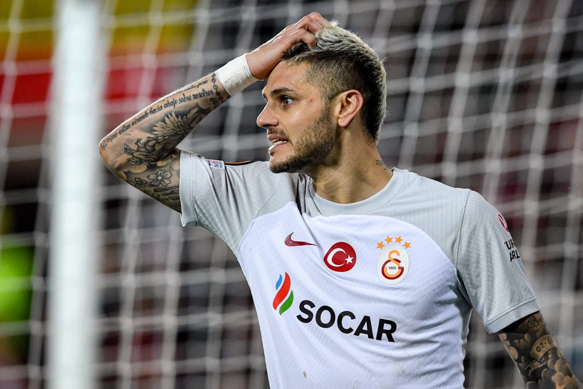 Mauro Icardi of Galatasaray reacts during the UEFA Europa League play-off second leg match between Sparta Prague and Galatasaray at Epet Arena (Let...