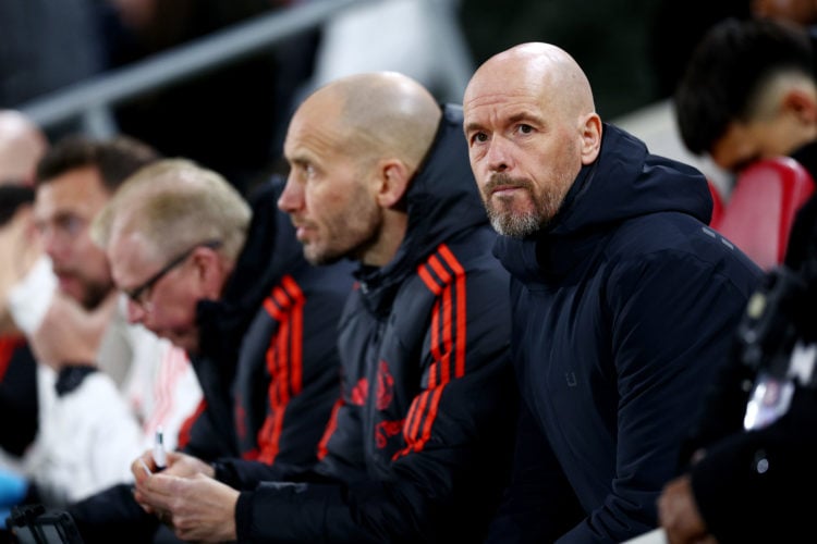 Erik ten Hag, Manager of Manchester United, looks on prior to the Premier League match between Brentford FC and Manchester United at Gtech Communit...