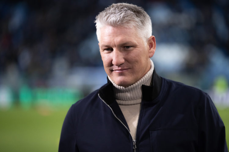 TV expert Bastian Schweinsteiger looks on during the DFB cup semifinal match between 1. FC Saarbrücken and 1. FC Kaiserslautern at Ludwigsparkstadi...