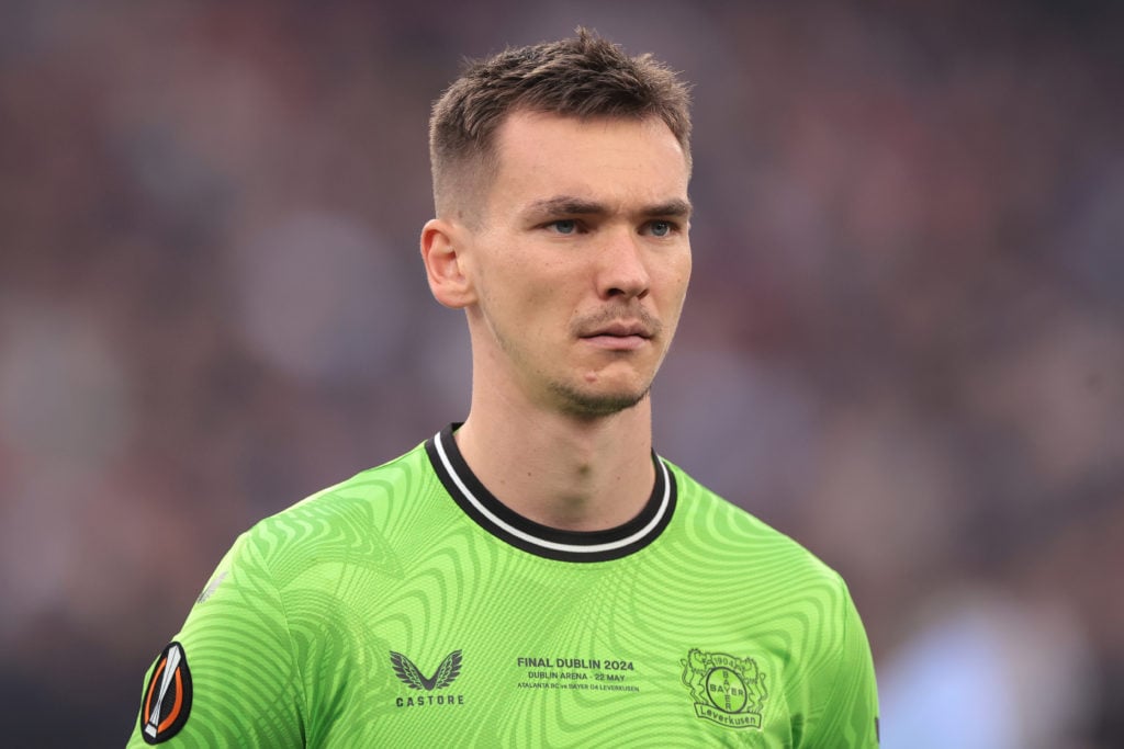 Matej Kovar of Bayer Leverkusen looks on during the line up prior to the UEFA Europa League 2023/24 final match between Atalanta BC and Bayer 04 Le...