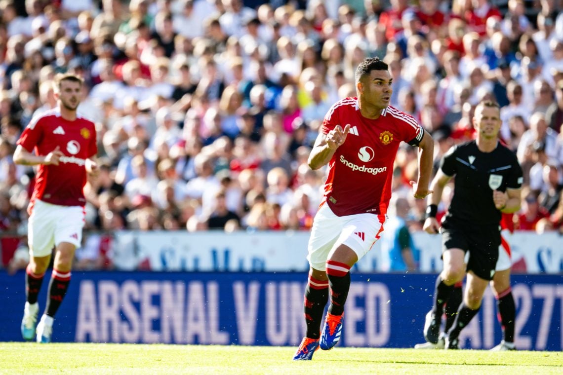 Casemiro of Manchester United in action during the pre-season friendly match between Rosenborg and Manchester United at Lerkendal Stadium on July 1...