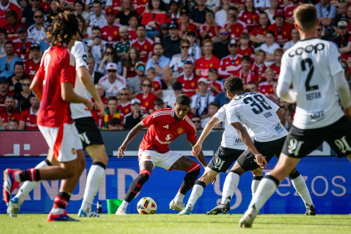 Marcus Rashford of Manchester United in action during the pre-season friendly match between Rosenborg and Manchester United at Lerkendal Stadium on...