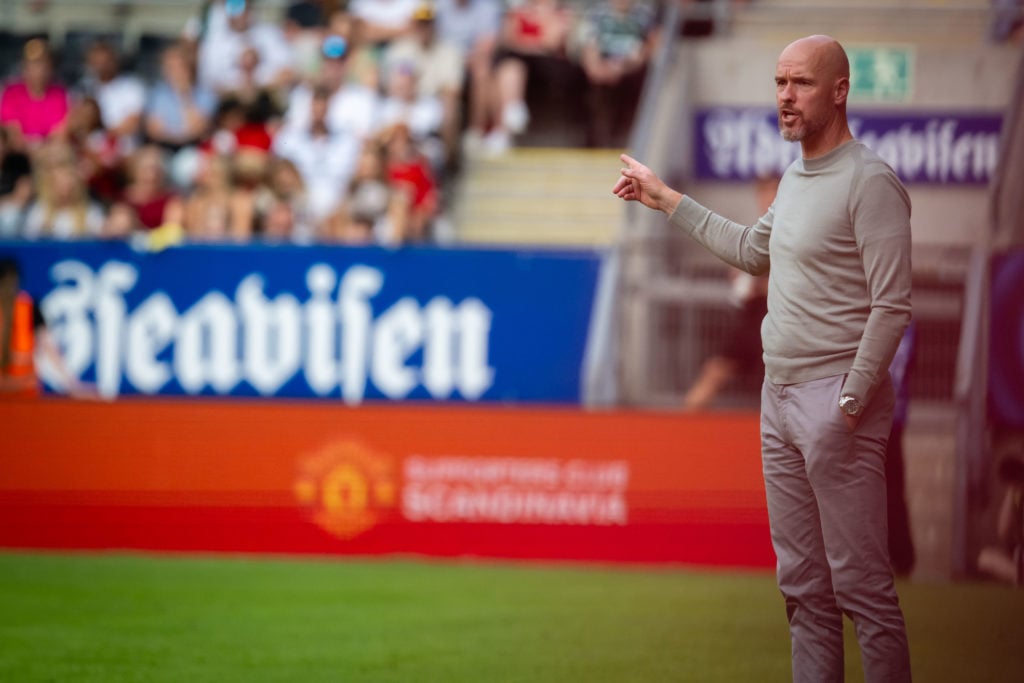 Manager Erik ten Hag of Manchester United in action during the pre-season friendly match between Rosenborg and Manchester United at Lerkendal Stadi...