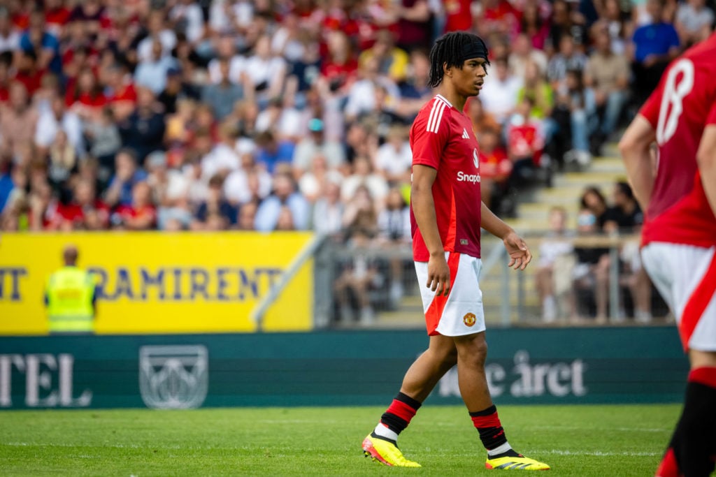 Maxi Oyedele of Manchester United in action during the pre-season friendly match between Rosenborg and Manchester United at Lerkendal Stadium on Ju...