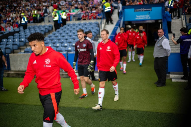 Jadon Sancho of Manchester United walks out ahead of a pre-season friendly match between Manchester United v Glasgow Rangers at Murrayfield Stadium...