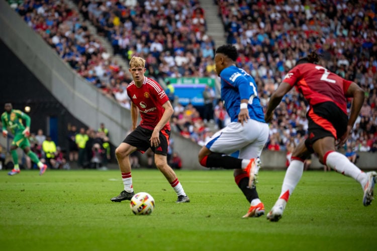 Toby Collyer of Manchester United in action during a pre-season friendly match between Manchester United v Glasgow Rangers at Murrayfield Stadium o...