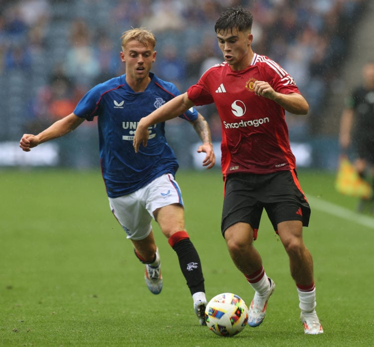 Harry Amass of Manchester United in action during the pre-season friendly match between Manchester United and Glasgow Rangers at Murrayfield Stadiu...