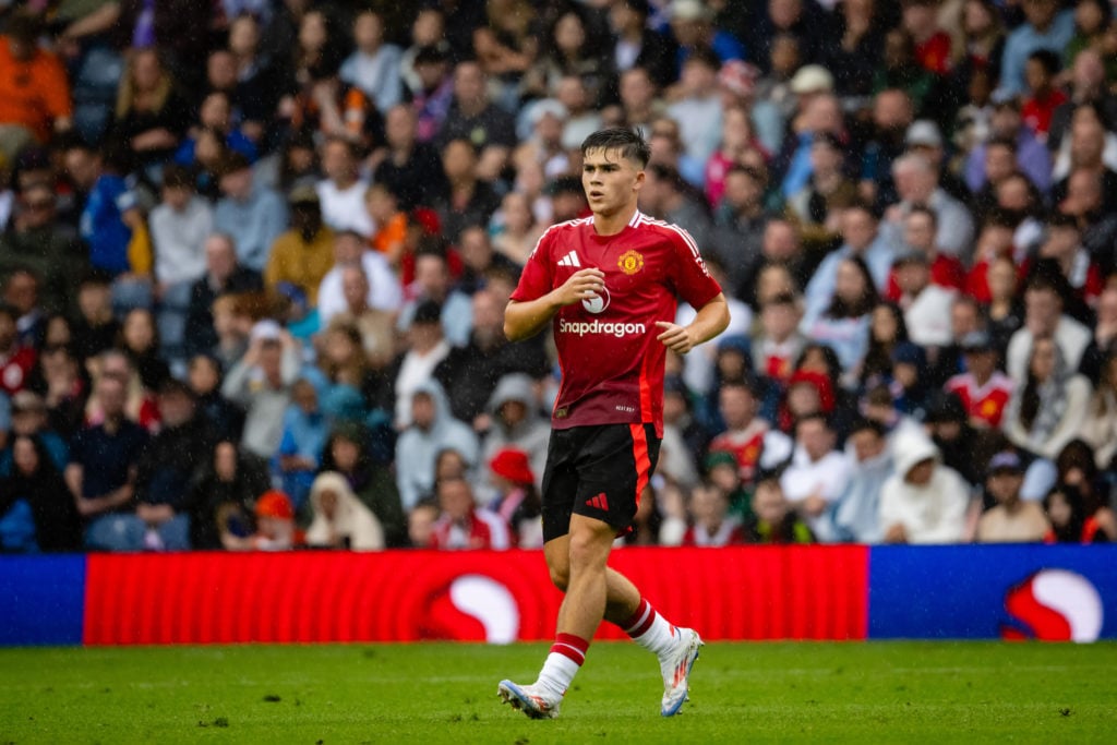 Harry Amass of Manchester United in action during a pre-season friendly match between Manchester United v Glasgow Rangers at Murrayfield Stadium on...