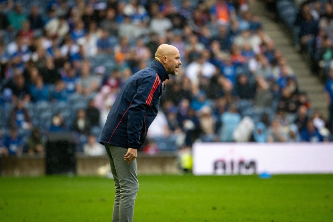 Manager Erik ten Hag of Manchester United watches from the touchline during a pre-season friendly match between Manchester United v Glasgow Rangers...