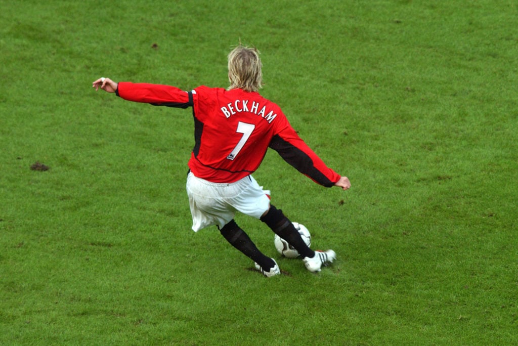 David Beckham during the FA Barclaycard Premiership match between Manchester United v Manchester City at Old Trafford on February 9, 2003 in Manche...