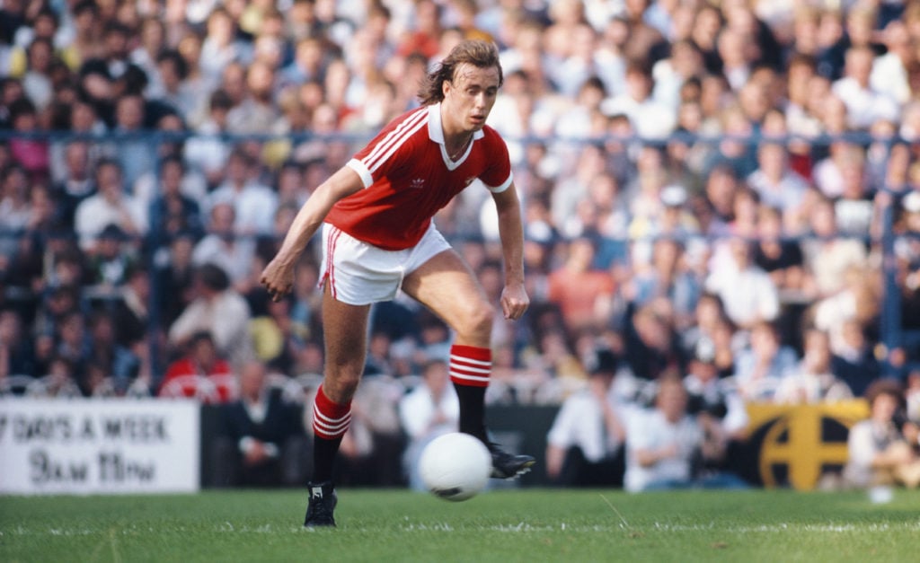 Sammy McIlroy of Manchester United in action during a Division One match against Tottenham Hotspur at White Hart Lane on September 6, 1980 in Londo...