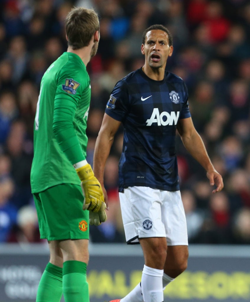 Rio Ferdinand of Manchester United with David de Gea of Manchester United