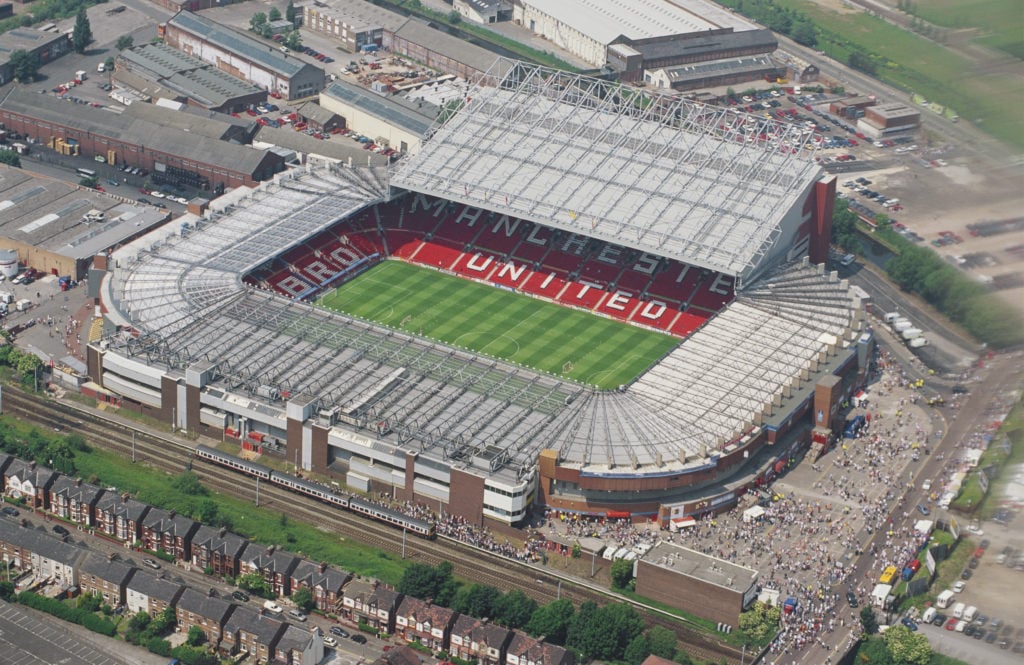 An aerial view of Old Trafford, home of Manchester United FC, before the EURO 96' match between Germany and Russia on June 16, 1996 in Manchester, ...