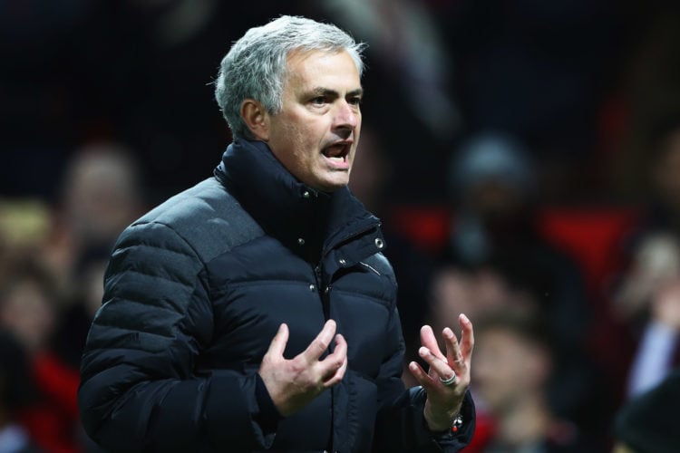 Manchester United Manager, Jose Mourinho reacts on the sidelines after the final whistle in the Premier League match between Manchester United and ...