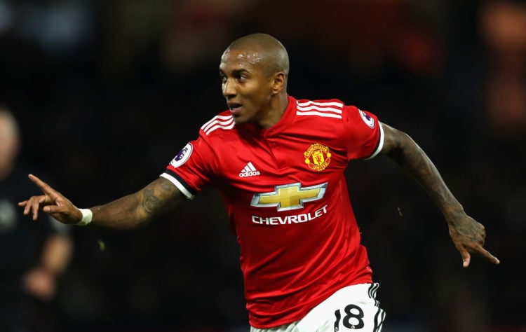 Ashley Young of Manchester United celebrates scoring the 2nd goal during the Premier League match between Watford and Manchester United at Vicarage...